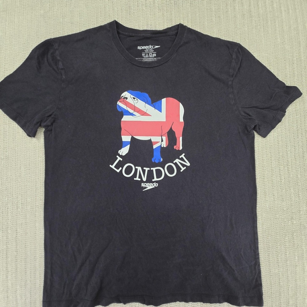 Speedo Shirt Mens Large Black London Bulldog Union Jack Graphic Tee UK Flag